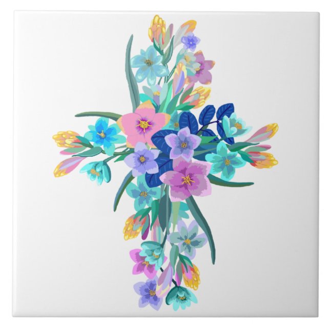 Floral Cross Ceramic Tile (Front)