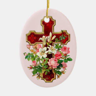 Floral Cross Ceramic Tree Decoration