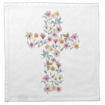 Floral Cross Christian Design Throw Pillow