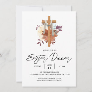 floral Cross Christian Spring Easter Dinner Invitation
