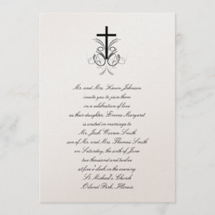 Floral Cross Christian Wedding Invitation Gold