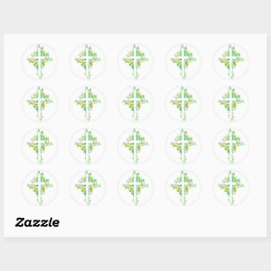 Floral Cross Classic Round Sticker
