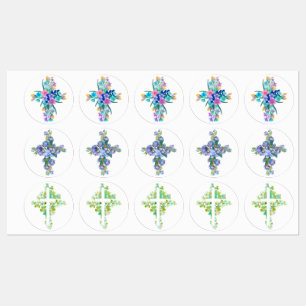 Floral Cross Classic Round Sticker