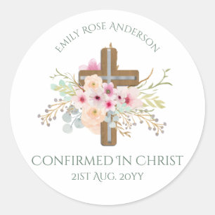 Floral Cross Confirmation Stickers Personalised