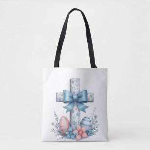 Floral Cross Coquette Jesus Bow Christian Religion Tote Bag