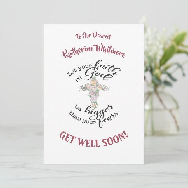 Floral cross custom get well card (Standing Front)
