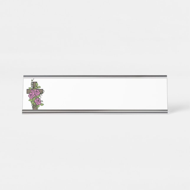 Floral Cross Desk Name Plate (Front)