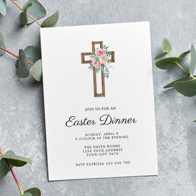 Floral Cross Easter Dinner Invitation (Creator Uploaded)