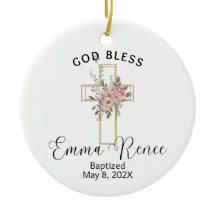 Floral Cross Elegant Personalised Baptism Girl