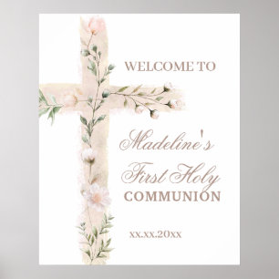 floral cross First Communion welcome sign