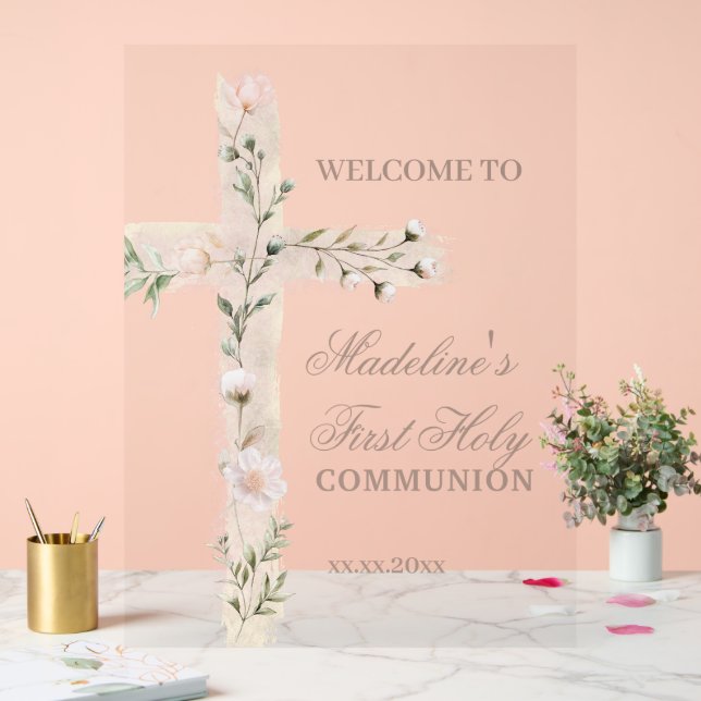 floral cross First Communion welcome sign (Wedding)