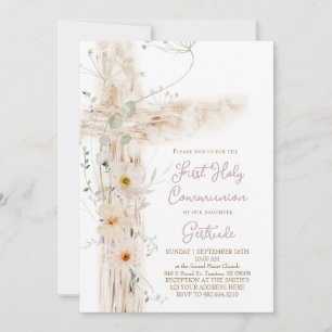 floral cross First Holy Communion Invitation