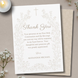 Floral Cross First Holy Communion  Thank You Card