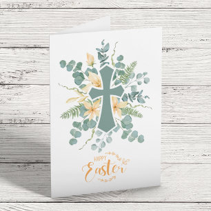 Floral Cross Happy Easter Personalised  Holiday Card