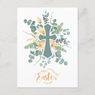 Floral Cross Happy Easter Personalised Holiday Postcard