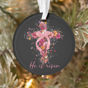 Floral Cross  'He Is Risen' Ornament