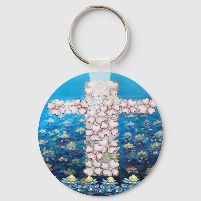 Floral Cross Key Ring (Front)
