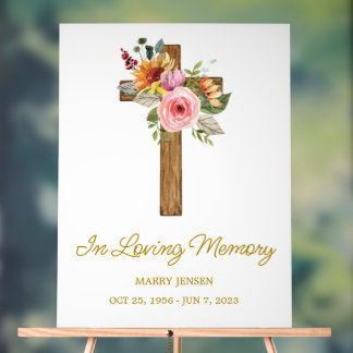 Floral cross Memorial Funeral Acrylic Sign