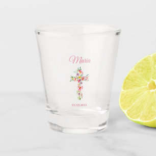 Floral Cross Memorial Shooter Design Shot Glass