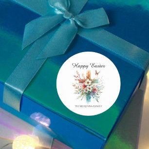 Floral Cross Pastel Watercolor Religious Easter Classic Round Sticker