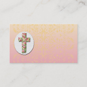 Floral Cross Peach Damask Template Business Card
