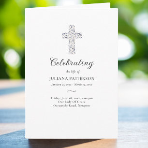 Floral Cross Photo Funeral Order of Service Program