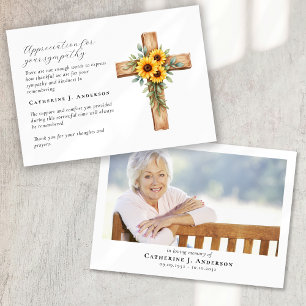Floral Cross Photo Sympathy Funeral Memorial Thank You Card