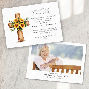 Floral Cross Photo Sympathy Funeral Memorial Thank You Card