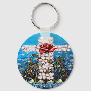 Floral Cross Rose Key Ring