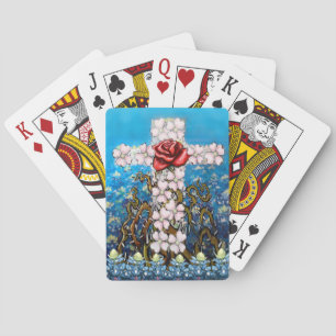 Floral Cross Rose Playing Cards