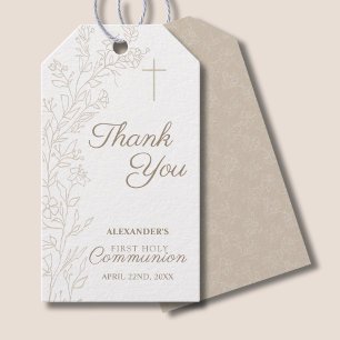 Floral Cross Thank You First Holy Communion Gift Tags