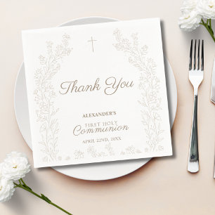 Floral Cross Thank You First Holy Communion Napkin
