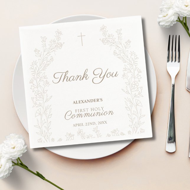Floral Cross Thank You First Holy Communion Napkin (Creator Uploaded)