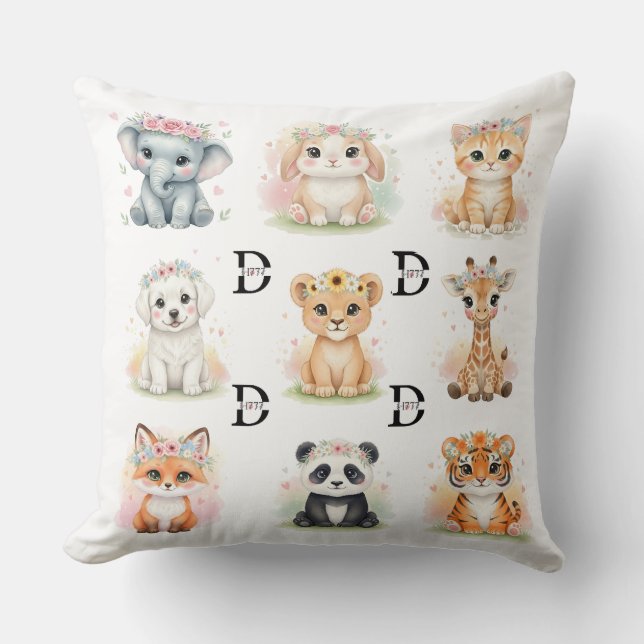 Floral Crown Baby Animals & Wreaths Double-Sided T Cushion (Front)