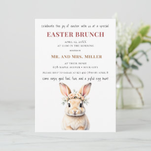 Floral Crown Bunny Easter Brunch Invitation Card
