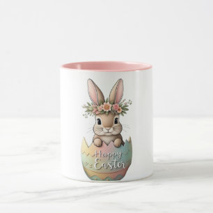 Floral Crown Bunny in Pastel Egg Happy Easter Mug