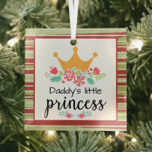Floral crown daddy's little princess glass tree decoration