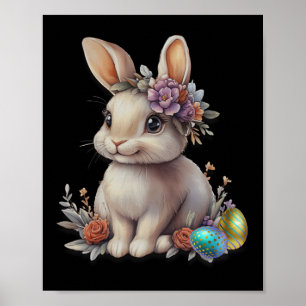 Floral Crown Easter Bunny With Spring Egg Design  Poster