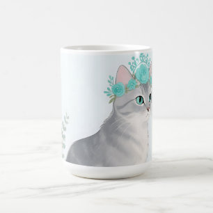 Floral Crown Grey Cat Coffee Mug