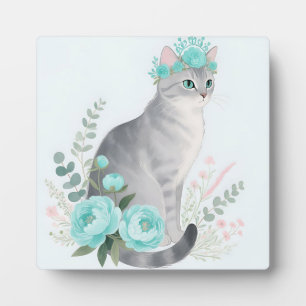 Floral Crown Grey Cat Plaque