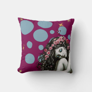 Floral Crown Muse – Whimsical Nature Portrait Cushion
