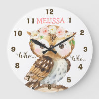Floral Crown Owl Nursery  Wall Clock
