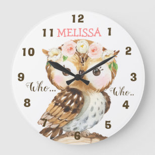 Floral Crown Owl Nursery  Wall Clock