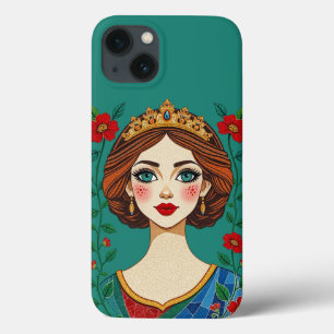 Floral Crown Princess Teal Background iPhone 13 Case
