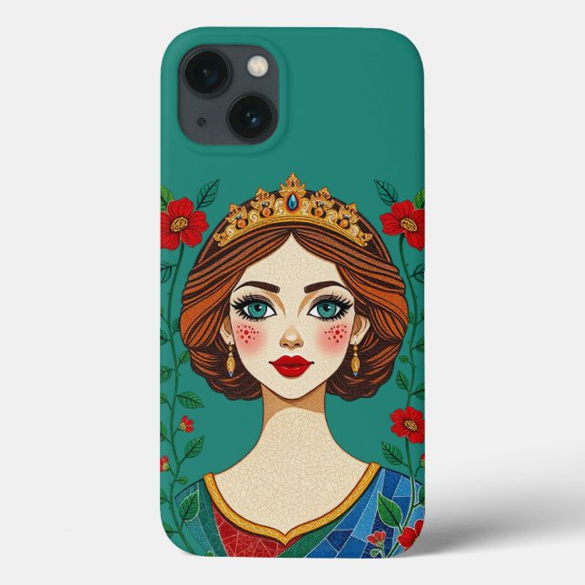 Floral Crown Princess | Teal Background Case-Mate iPhone Case (Back)
