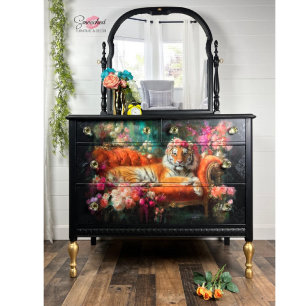 Floral Crown Tiger Orange Vintage Couch Decoupage Tissue Paper