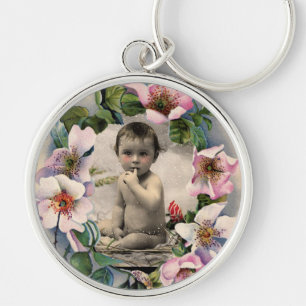 FLORAL CROWN,WILD ROSES BABY SHOWER PHOTO TEMPLATE KEY RING