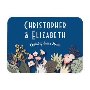 Floral  Cruise Ship Door Finder Blue Monogram Magnet