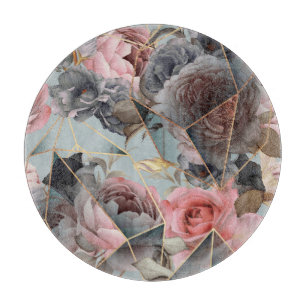Floral crystal geometry, watercolor light backgrou cutting board