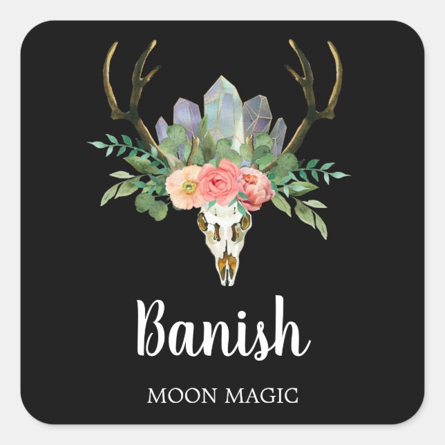 Floral Crystal Skull Intention Candle Labels (Front)